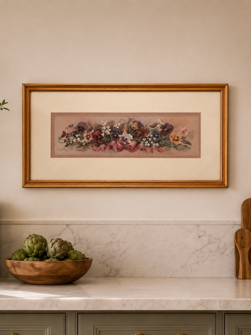 Lena  Liu Floral Ribbon Art Print in Gold Frame